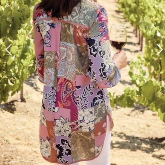 Soft Surroundings Alvadore Fleur Patchwork Print Satin Top - Picture 4 of 12